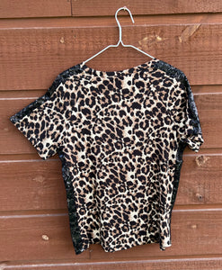 Top 1/4 Sleeve Leopard with Black Sequins