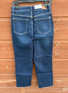 Jeans- High Waisted Cropped Straight Fit W/ Side Slit