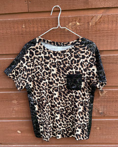 Top 1/4 Sleeve Leopard with Black Sequins