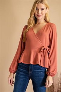 Top Lg Sleeve Criss Cross Tie Lt Rust