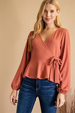 Top Lg Sleeve Criss Cross Tie Lt Rust