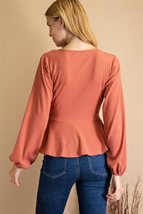 Top Lg Sleeve Criss Cross Tie Lt Rust