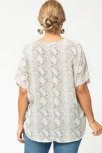 Load image into Gallery viewer, Shirt- Cream With Brown Snake Print- Cap Sleeve, Plus