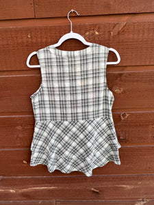 Top  Sleeveless Embroidery Gray Plaid