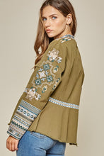 Load image into Gallery viewer, Jacket- Olive Round Neck With Embroidery