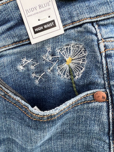 Jeans- High Waisted Dandelion Embroidery Skinny