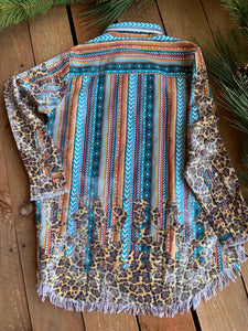 Shirt - Long Sleeve Button Up Serape and Leopard