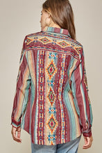 Load image into Gallery viewer, Shirt Long Sleeve Multi Colored Stripes with Aztec Embroidery