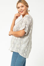 Load image into Gallery viewer, Shirt- Cream With Brown Snake Print- Cap Sleeve, Plus