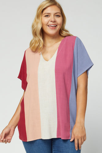 Shirt- Vertical Stripe Color Block, Plus Size