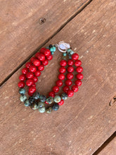 Load image into Gallery viewer, Necklace Set Coral and African Turquoise with Cross