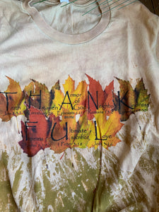 T Shirt  "Thankful" with Bible Verses on Bleach Treated Peach and Green