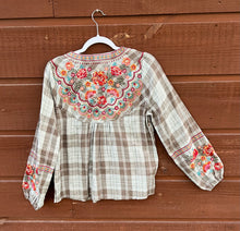 Load image into Gallery viewer, Shirt Long Sleeve Taupe Plaid Embroidery