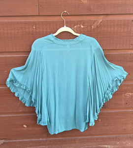 Top Ruffle Sleeve Turquoise