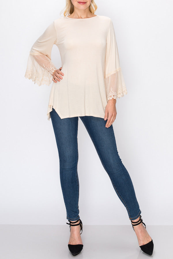 Top- 3/4 Bell Sleeve Tunic Top Cream