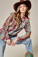 Load image into Gallery viewer, Shirt Long Sleeve Multi Colored Stripes with Aztec Embroidery