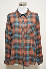 Load image into Gallery viewer, Shirt- Plaid Flannel Teal and Mocha With Embroidered Back