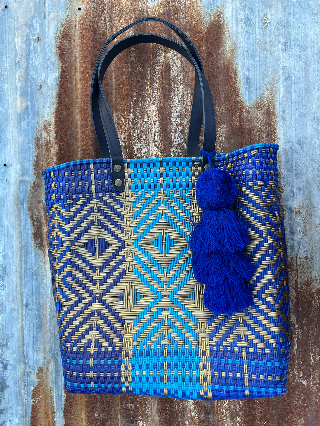 Handbag  Large Woven Tote- Blue & Gold