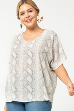 Load image into Gallery viewer, Shirt- Cream With Brown Snake Print- Cap Sleeve, Plus