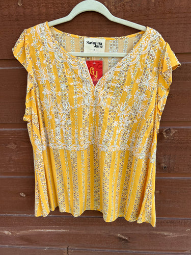 Top Yellow Ruffle Sleeve