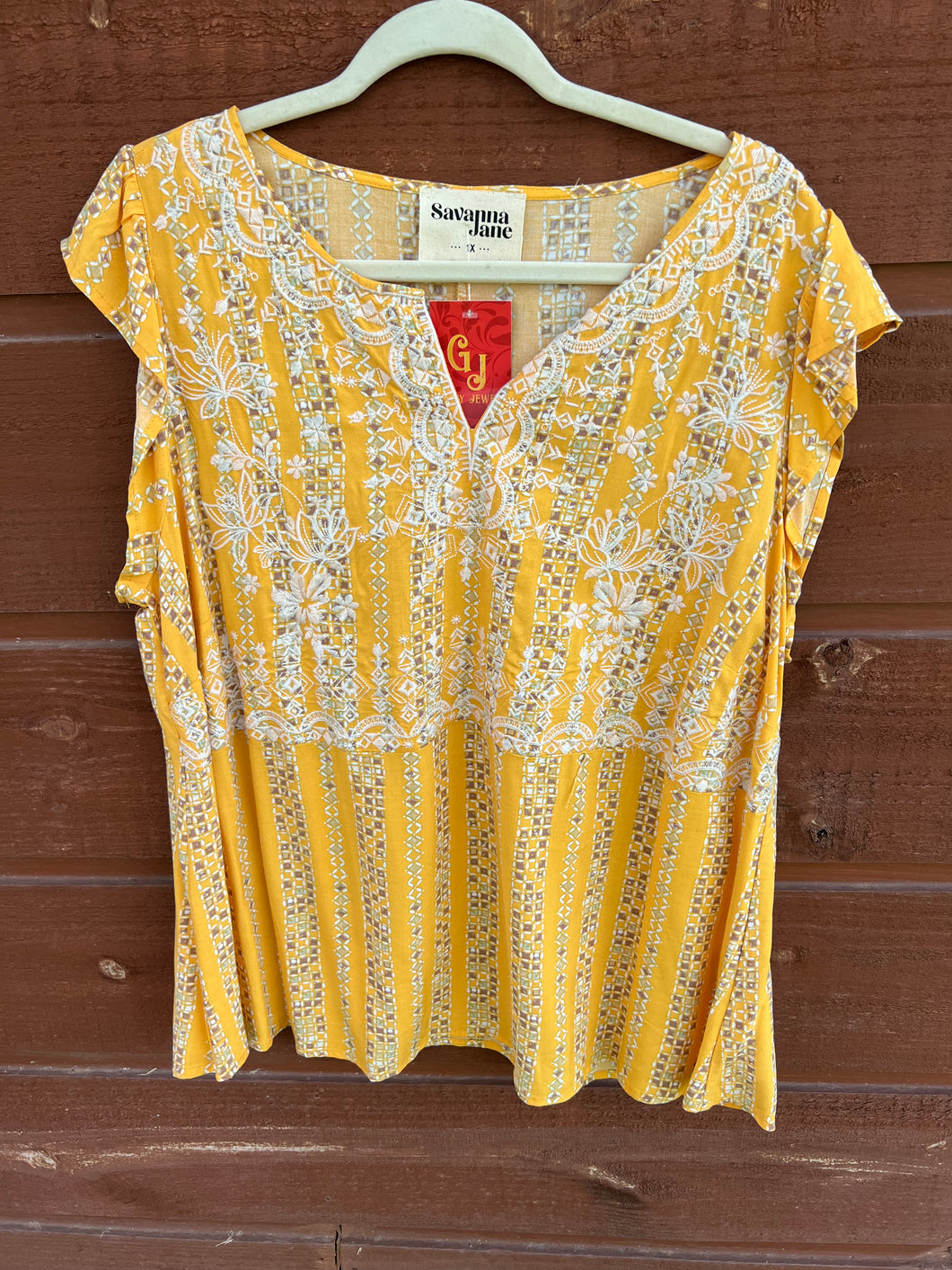 Top Yellow Ruffle Sleeve