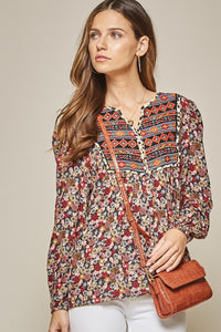 Long Sleeve Top Floral With Embroidery