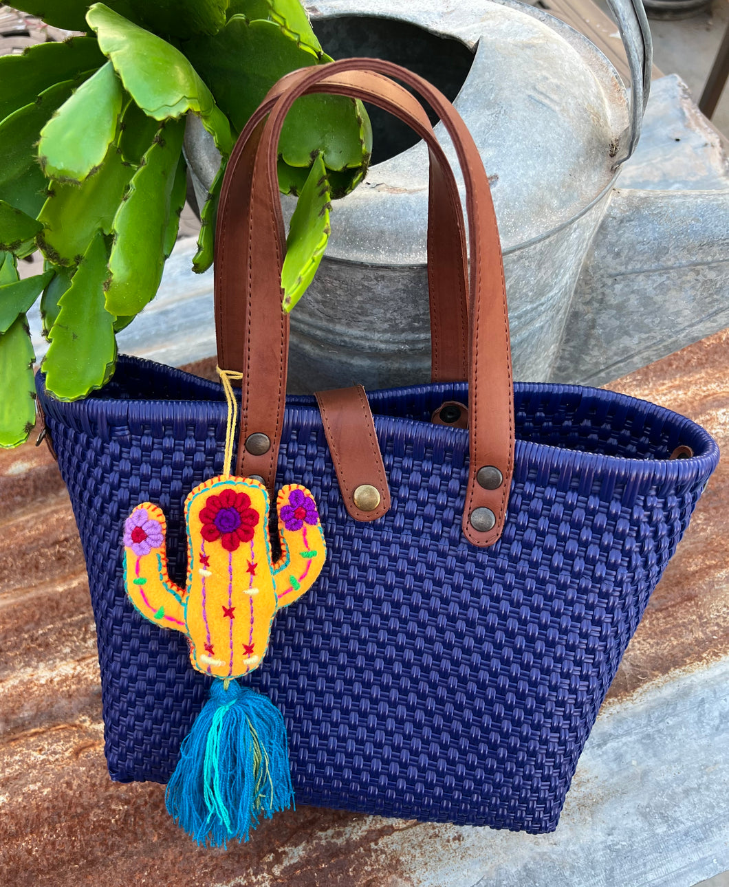 Handbag  Medium Woven Tote- Blue