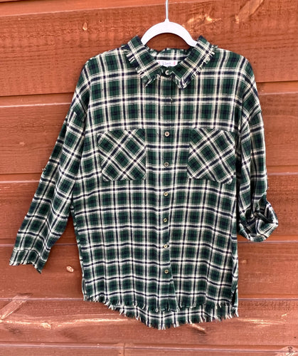 Shacket Lg Sleeve, Navy and Green Plaid