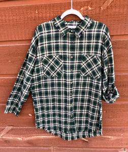 Shacket Lg Sleeve, Navy and Green Plaid