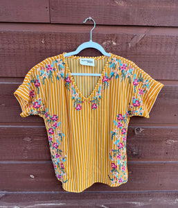 Shirt Short Sleeve V Neck With Embroidery Marigold