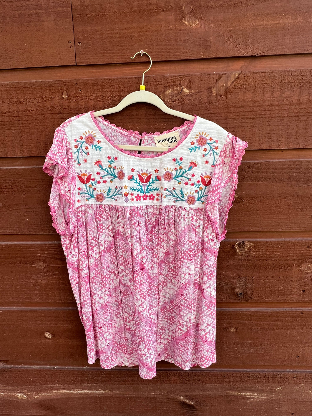 Top Pink Ruffle Sleeve