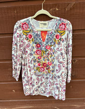 Load image into Gallery viewer, Top  3/4 Bell Sleeve Cream w/ Paisley With Embroidery