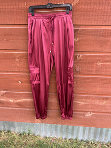 Pants- Burgundy Satin Jogger