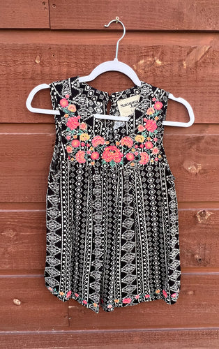 Shirt Sleeveless Embroidery Baby Doll Black Multi