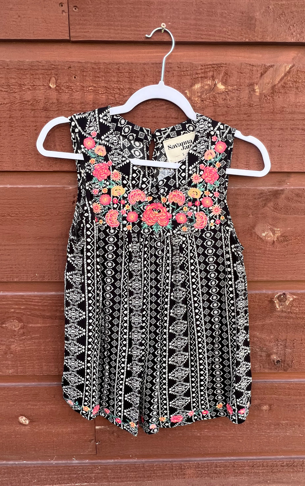 Shirt Sleeveless Embroidery Baby Doll Black Multi