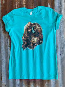 T Shirt  Buffalo on Turquoise With Bling on Horn