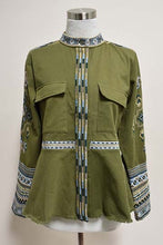 Load image into Gallery viewer, Jacket- Olive Round Neck With Embroidery