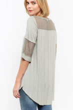 Load image into Gallery viewer, Shirt - Wide V Neck  With Lace Insets Sage