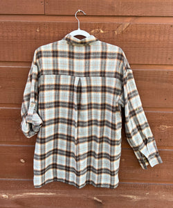 Shacket Lg Sleeve, Button Brown & Grey  Plaid