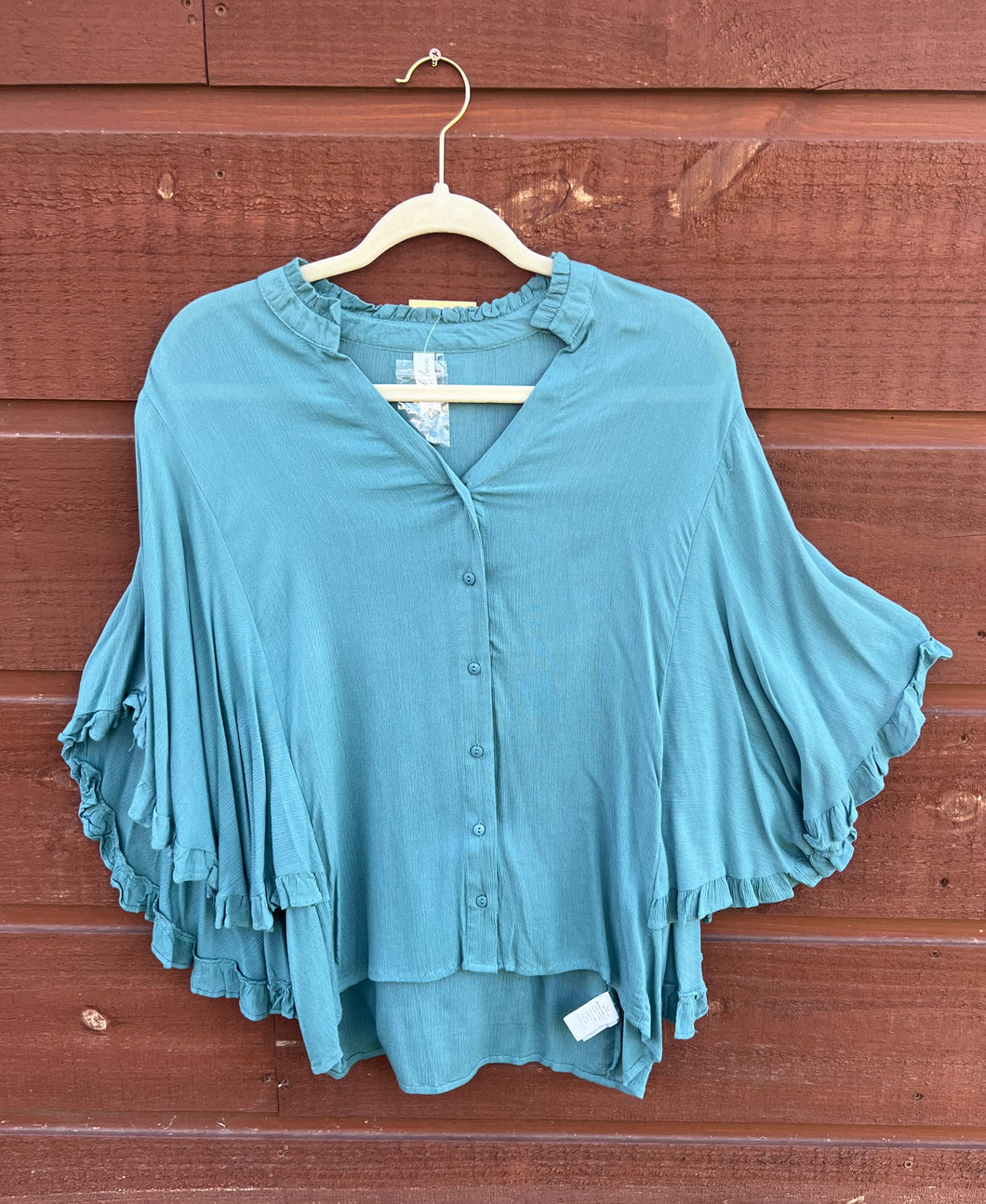 Top Ruffle Sleeve Turquoise