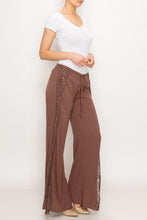 Load image into Gallery viewer, Pants - Black Jersey Knit  Front Tie With Side Lace Panel Cocoa