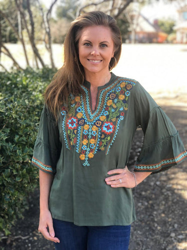 Top Tunic Olive with Embroidery