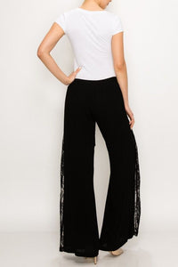 Pants - Black Jersey Knit  Front Tie With Side Lace Panel Black