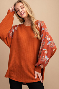 Top Long Sleeve Rust with Chiffon Sleeve