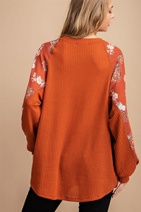 Top Long Sleeve Rust with Chiffon Sleeve