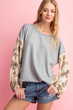 Load image into Gallery viewer, Top Long Sleeve  Heather Gray with Chiffon Sleeve