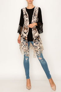 Vest- Long Lace Duster, Ivory & Leopard