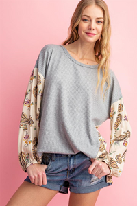 Top Long Sleeve  Heather Gray with Chiffon Sleeve