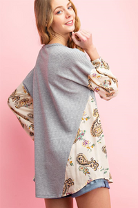 Top Long Sleeve  Heather Gray with Chiffon Sleeve