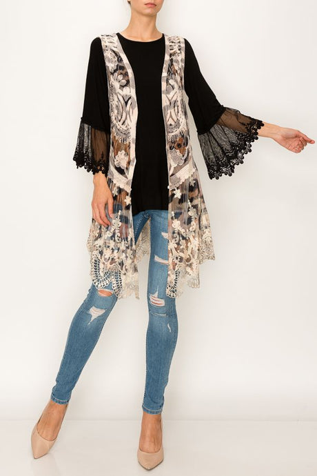 Vest- Long Lace Duster, Ivory & Leopard